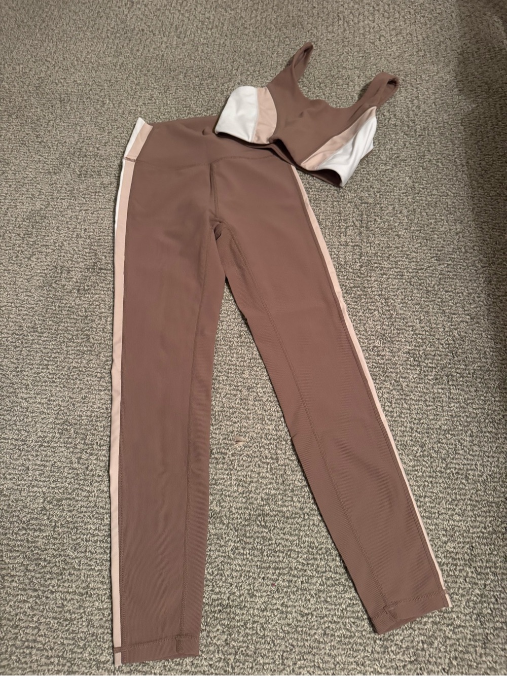 High-Rise brown Leggings and tank with tan Side Panels